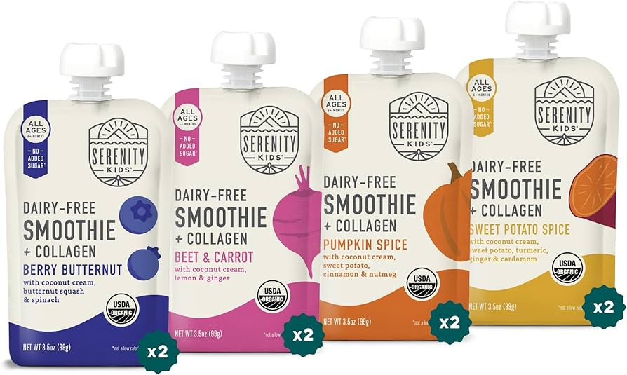 Serenity Kids 6+ Months Dairy Free Smoothie Baby Food Pouches - Protein Snack Pouches with Grass-... | Amazon (US)