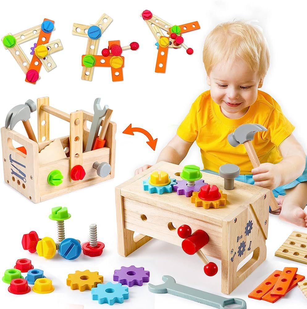 GraceDuck Kids Tool Bench Wooden Set Toys - Toddler Tool Set Workbench Boy Girl Construction Toys... | Amazon (US)