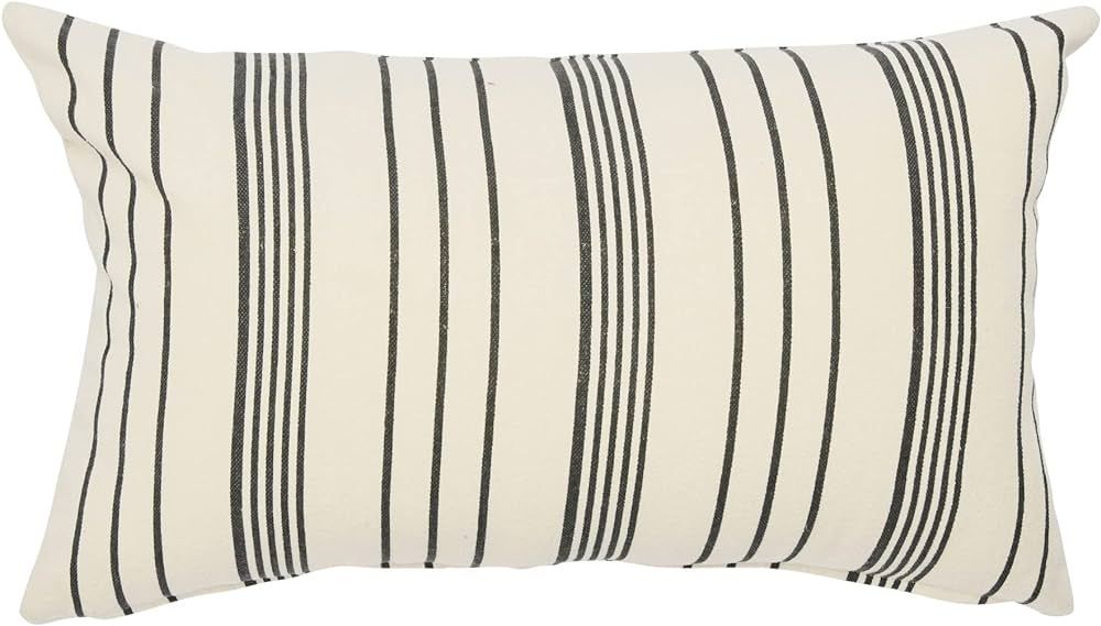 Creative Co-Op Multistripe Cotton Lumbar Pillow Decorative Pillow Cover, 24" x 14", Cream and Bla... | Amazon (US)
