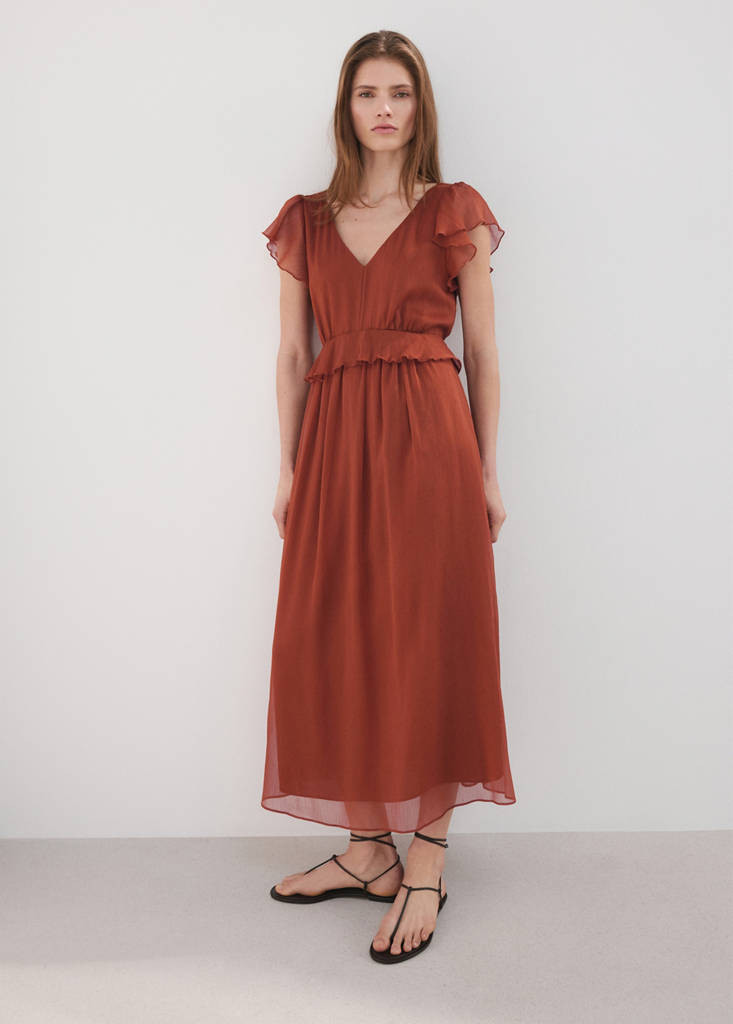 Long ruffled dress burnt orange - Women - 10 - MANGO | Mango (US/MX/AU)