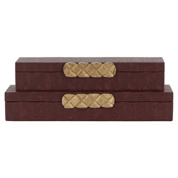 John Richard Chateau Updated Traditional Burgundy Wood Decorative Box - Set of 2 | Kathy Kuo Home