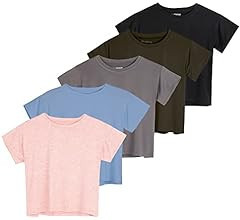 Real Essentials 5 Pack: Women's Dry Fit Crop Top - Short Sleeve Crew Neck Stretch Athletic Tee (A... | Amazon (US)