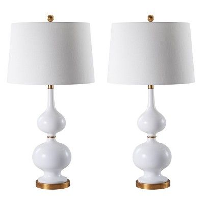 Set of 2 Myla Table Lamp (Includes LED Light Bulb) White/Gold Leaf - Safavieh | Target