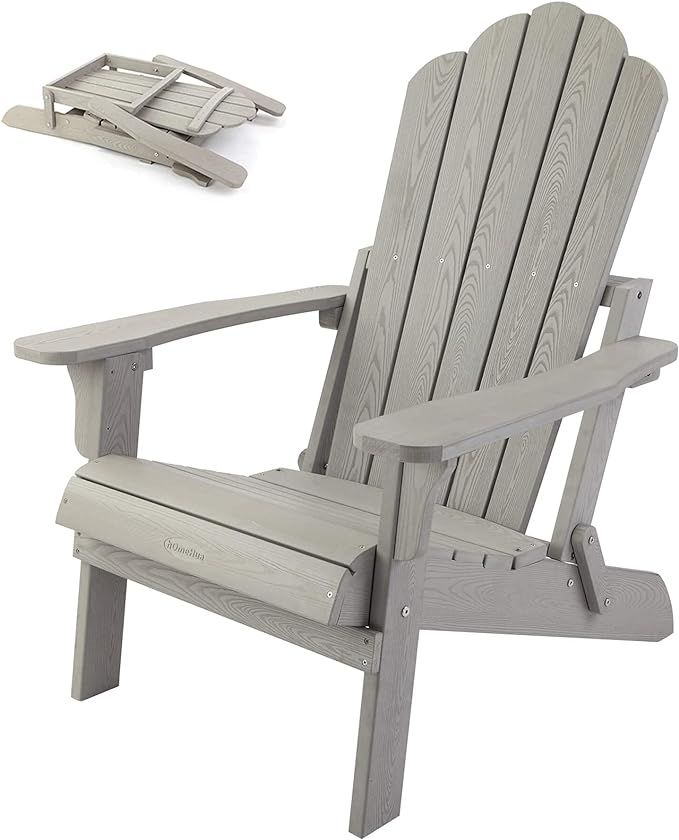 hOmeHua Folding Adirondack Chairs, Outdoor Plastic Weather Resistant Chair, Imitation Wood Stripe... | Amazon (US)