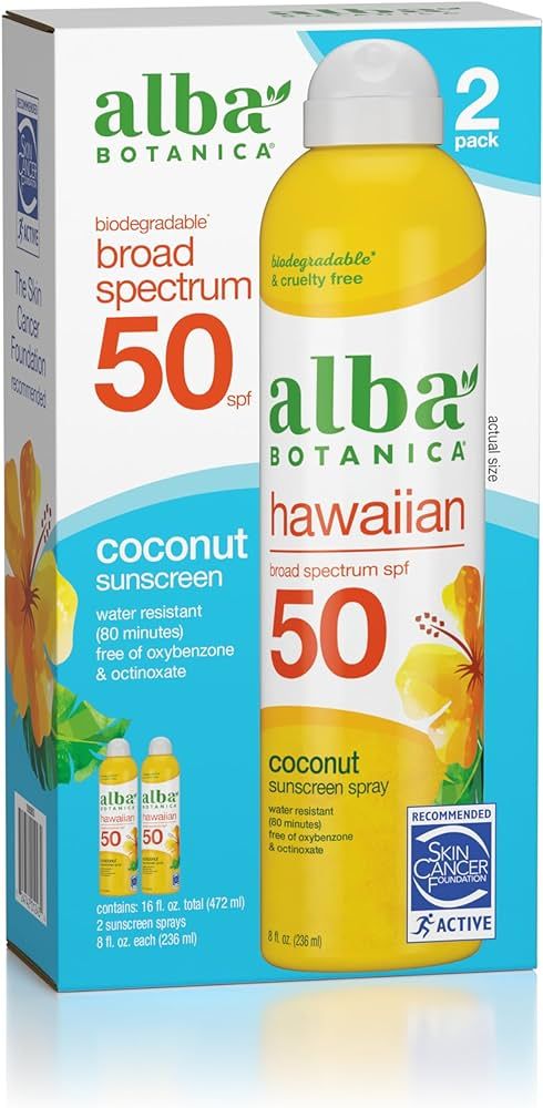 Alba Botanica Hawaiian Coconut Sunscreen, Spray Broad Spectrum SPF 50 Sunscreen, Water Resistant ... | Amazon (US)
