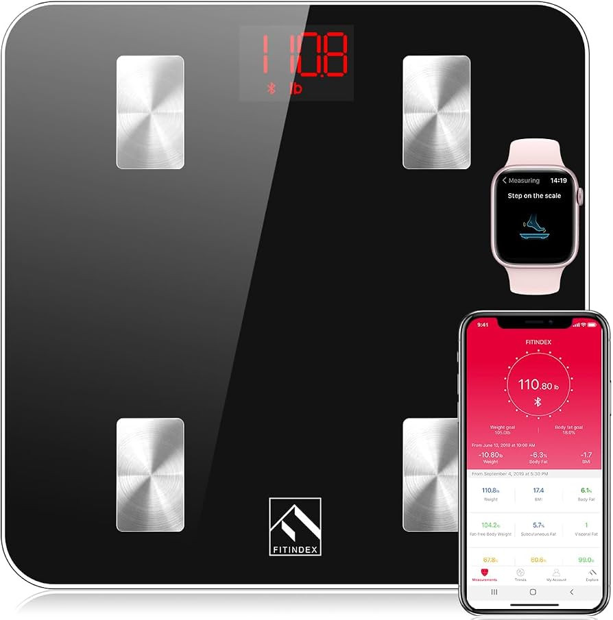 FITINDEX Scale with BMI, Body Fat, Muscle Mass, Smart Scale for Body Weight, Bluetooth, Digital, ... | Amazon (US)