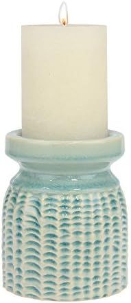 Stonebriar Decorative Textured Pale Ocean Ceramic Pillar Candle Holder, Coastal Home Decor Accent... | Amazon (US)