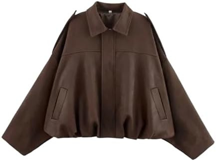 Womens Faux Suede Bomber Jacket Oversized Long Sleeve Cropped Coat | Amazon (US)