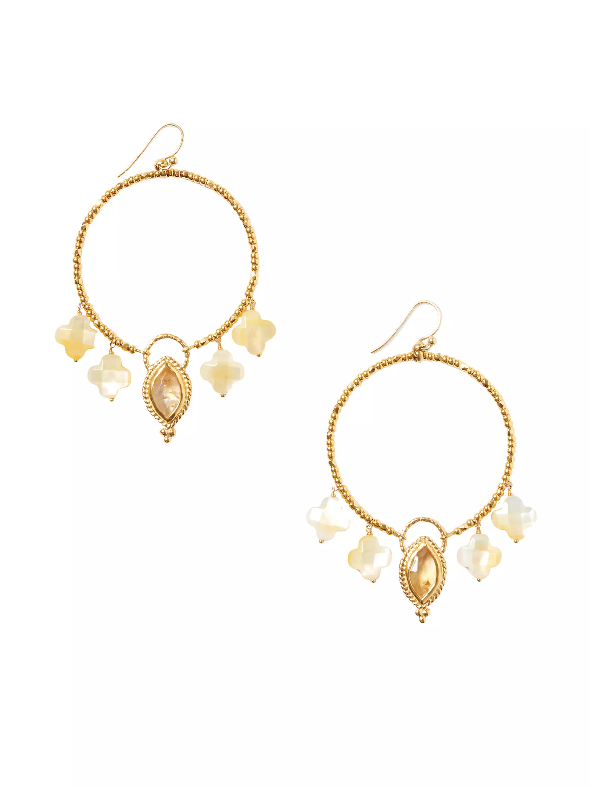 18K Gold-Plated, Citrine & Mother-Of-Pearl Clover Hoop Earrings | Saks Fifth Avenue