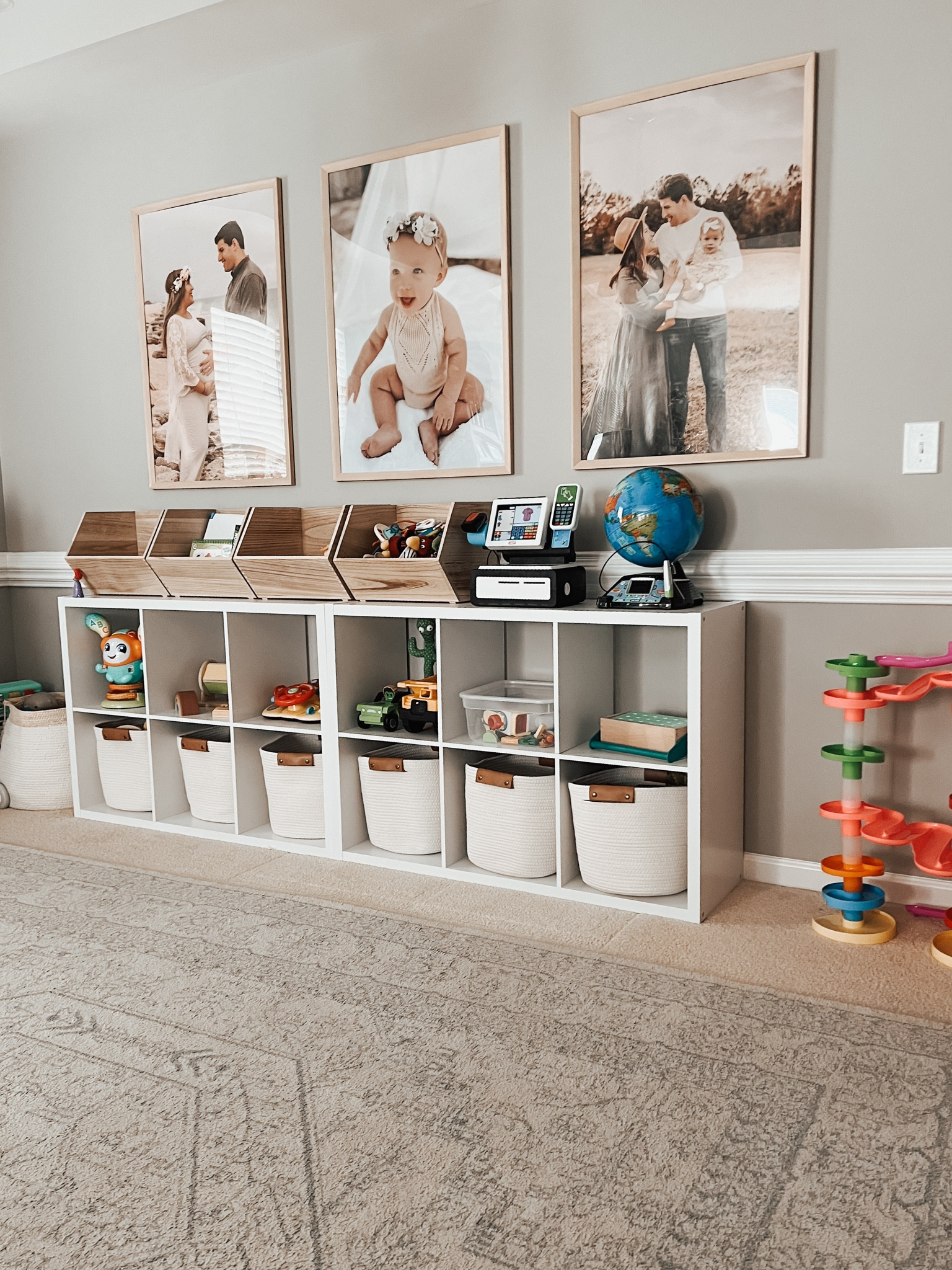 Functional + aesthetic playroom organization!!! 

I may end up getting more bins for the top, but I sort of like having a couple big items on top too… we will see. 

#LTKbaby #LTKfamily #LTKkids