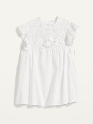 Flutter-Sleeve Smocked Cutout Swing Blouse for Women | Old Navy (US)