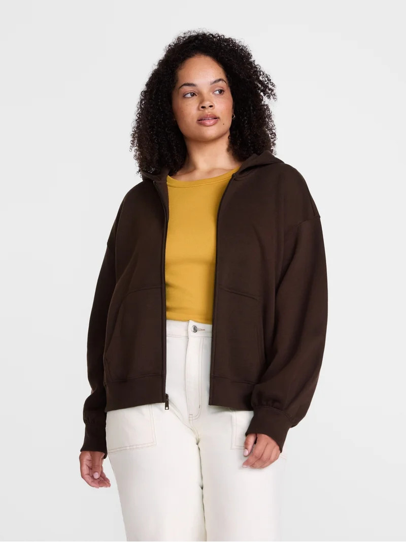Scenario Women's and Women's Plus Zip Front Fleece Hoodie Jacket, Sizes XS-4X | Walmart (US)
