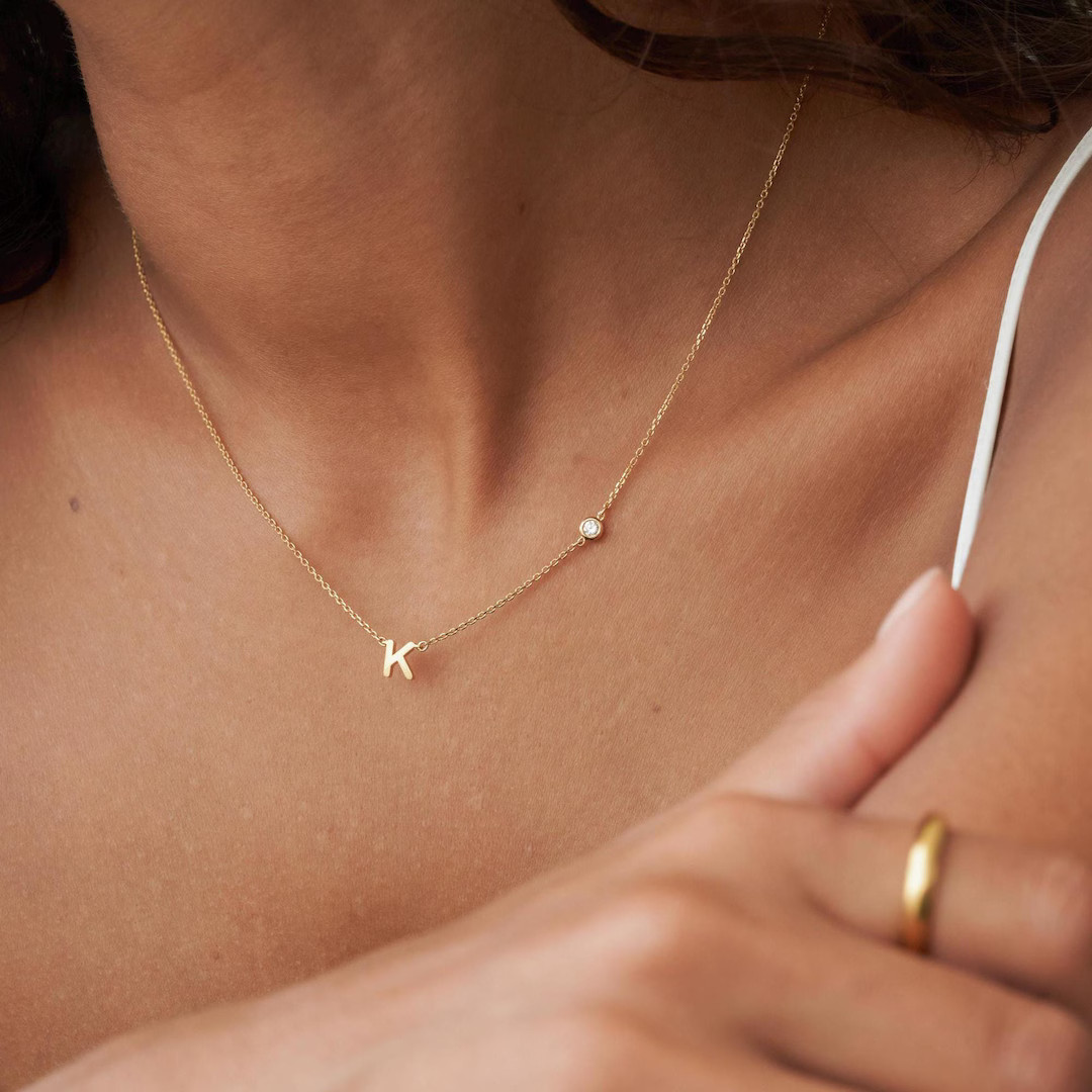 Custom Letter and Birthstone Necklace by Gracepersonalized Dainty Initials With Birthstones Neckl... | Etsy (US)