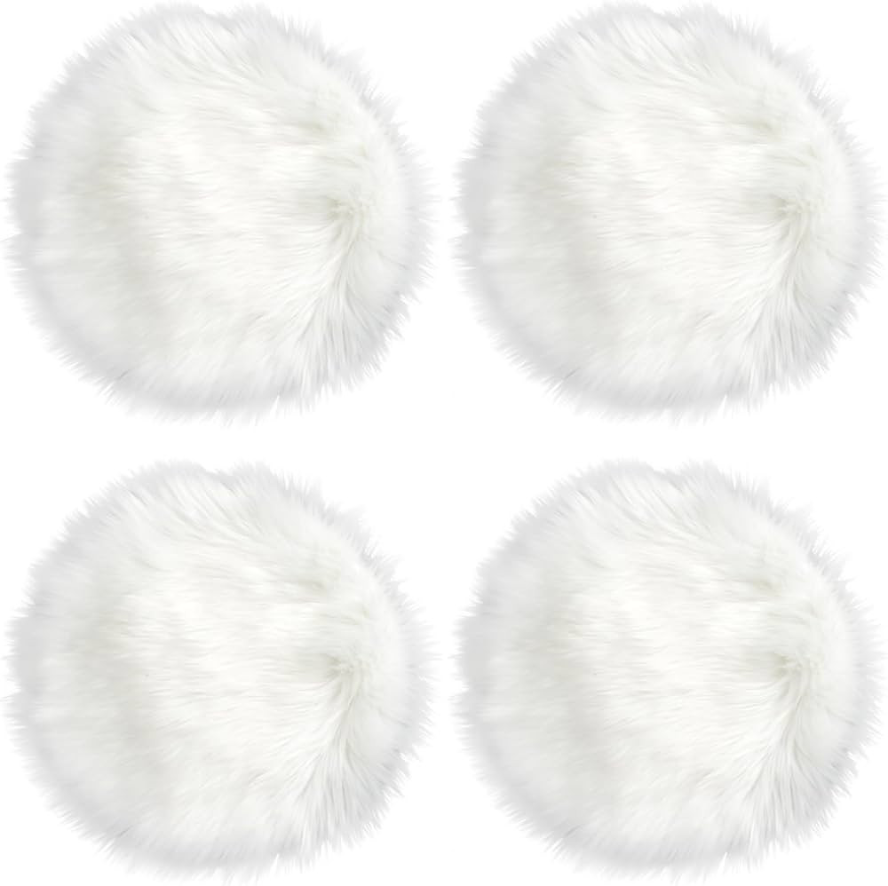 IVON 4pcs 15.5'' White Round Faux Fur Rug, Fluffy Soft Rug Cushion for Chair, Background for Nail... | Amazon (US)