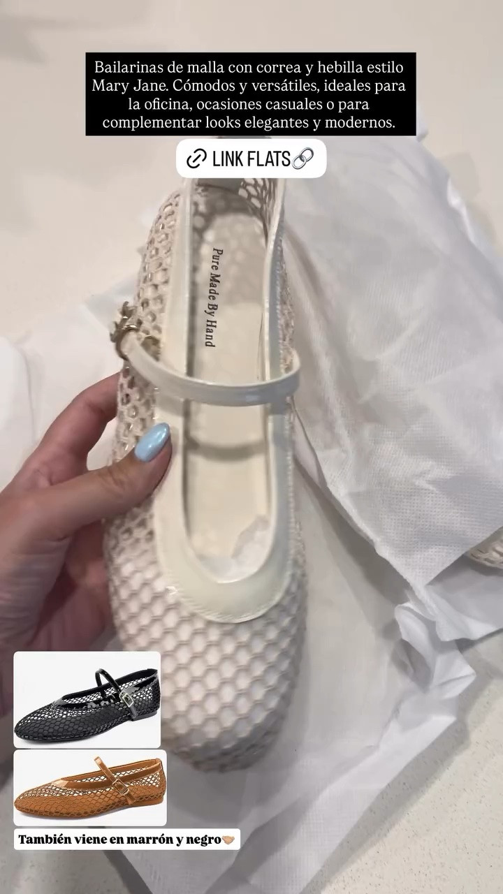 Bailarinas de malla con correa y hebilla estilo Mary Jane. Cómodos y versátiles, ideales para la oficina, ocasiones casuales o para complementar looks elegantes y modernos. También viene en marrón y negro🤝🏼