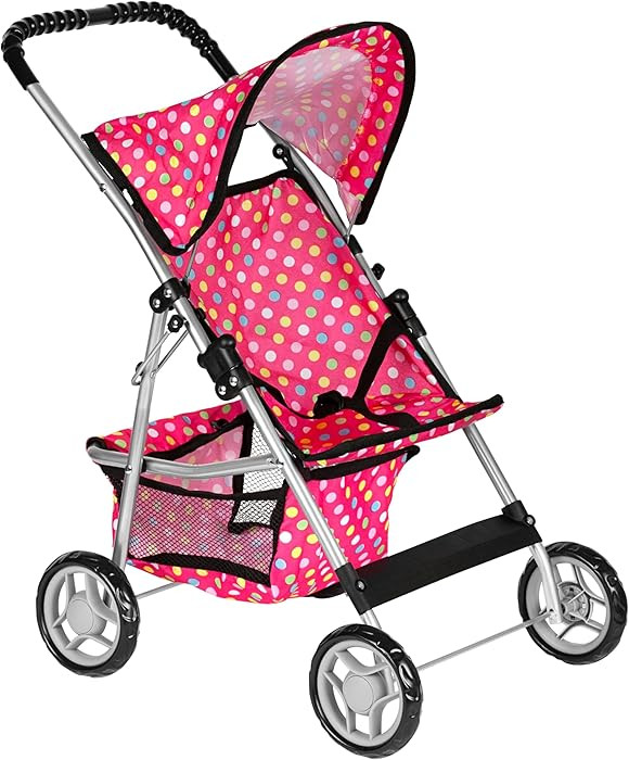 fash n kolor® - Deluxe Doll Stroller My First Baby Doll Strollers Toy with Bigger Wheels - Polka... | Amazon (US)