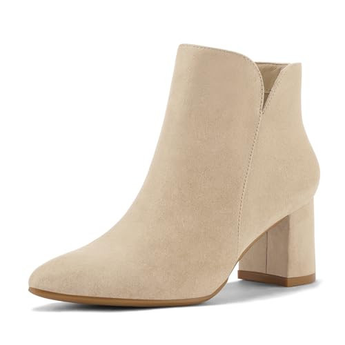 mysoft Women's Ankle Boots Chunky Block Low Heel Comfortable Pointed Toe Side V Cutout Dressy Office Booties with Zipper | Amazon (US)
