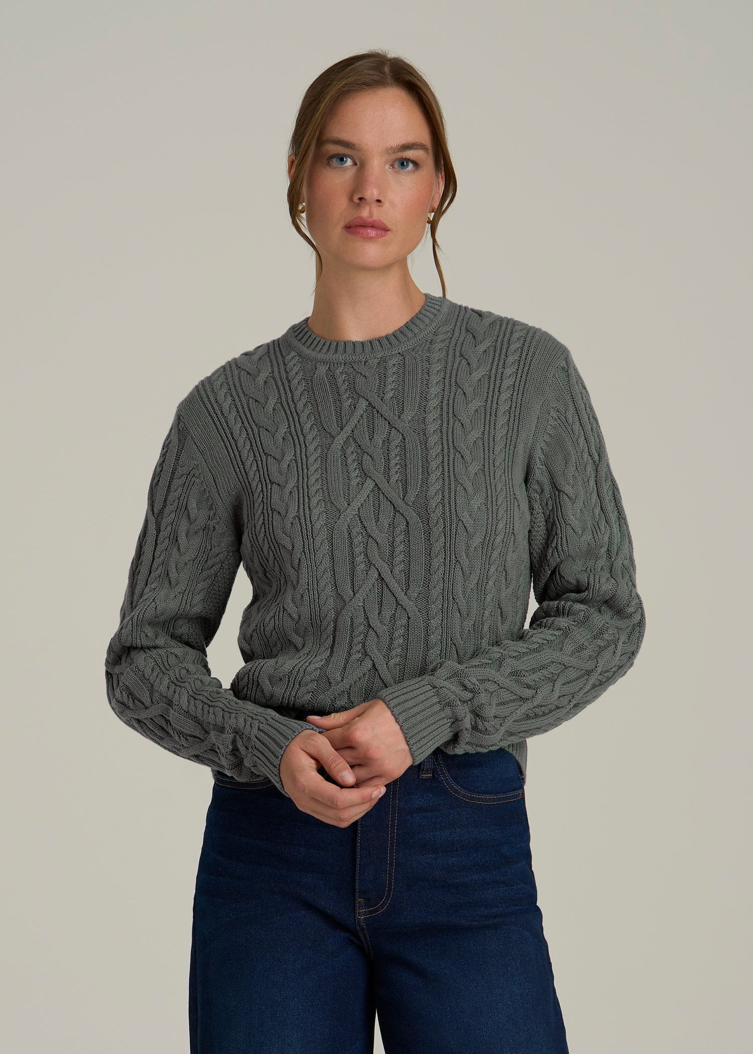 Cotton Crewneck Sweater for Tall Women in Balsam Green | American Tall