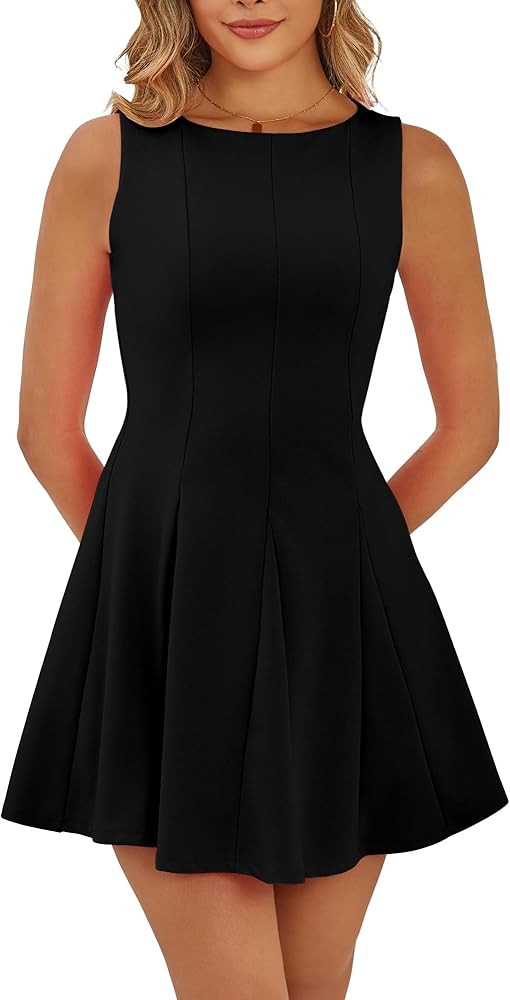 Mokoru Women's Summer Sleeveless Boat Neck Cute Mini Dress A-Line Party Cocktail Short Dresses | Amazon (US)