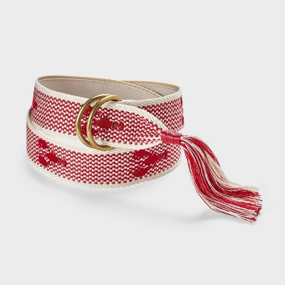 Cotton D-Ring Lobster Belt - Universal Thread™ Red/Cream M/L | Target