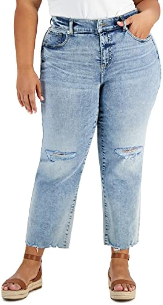 International Concepts Plus Size Ripped Straight Leg Jeans | Amazon (US)