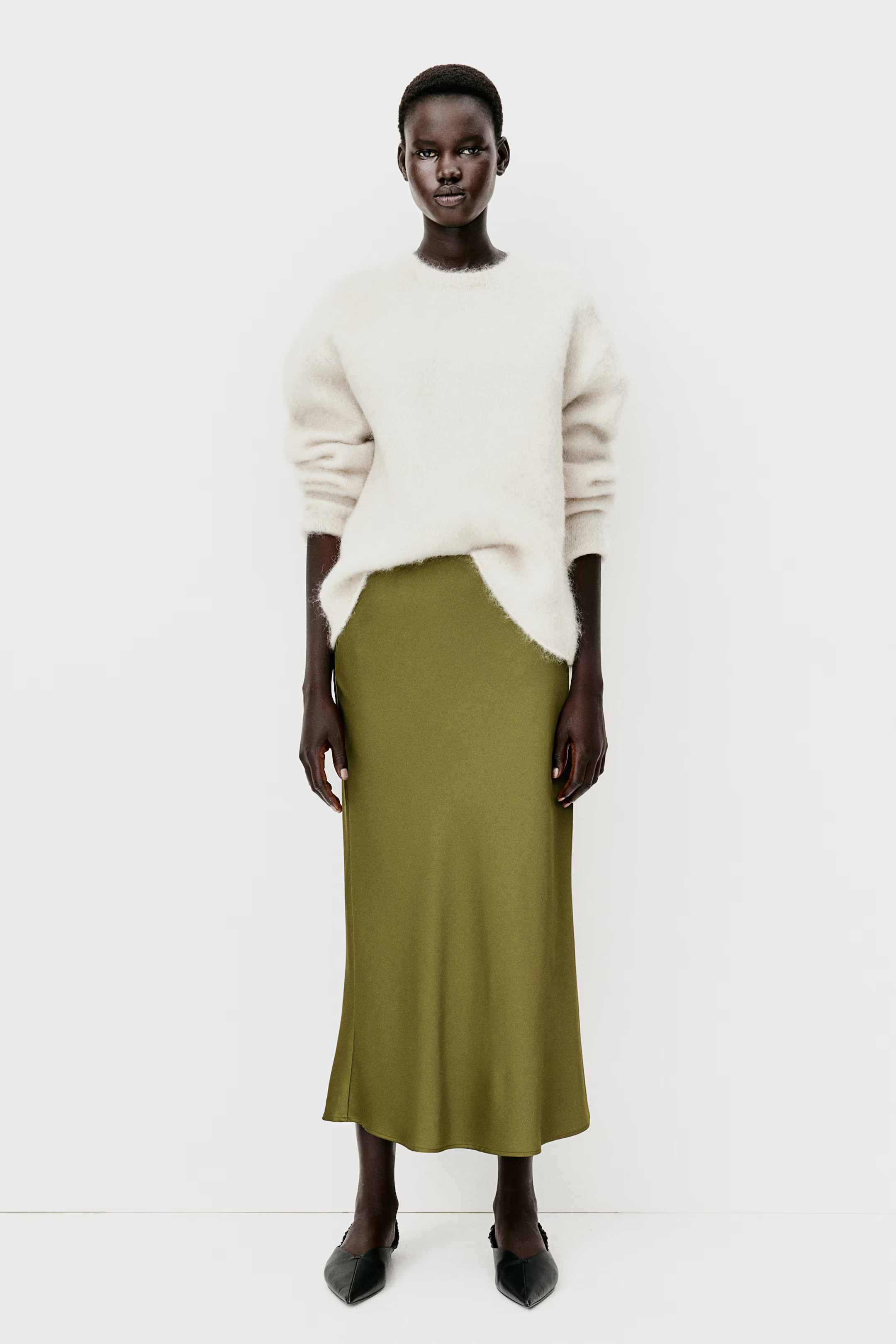 Jupe midi - Taille haute - Midi - Vert foncé - FEMME | H&M FR | H&M (FR, IT, ES, PT, BE)