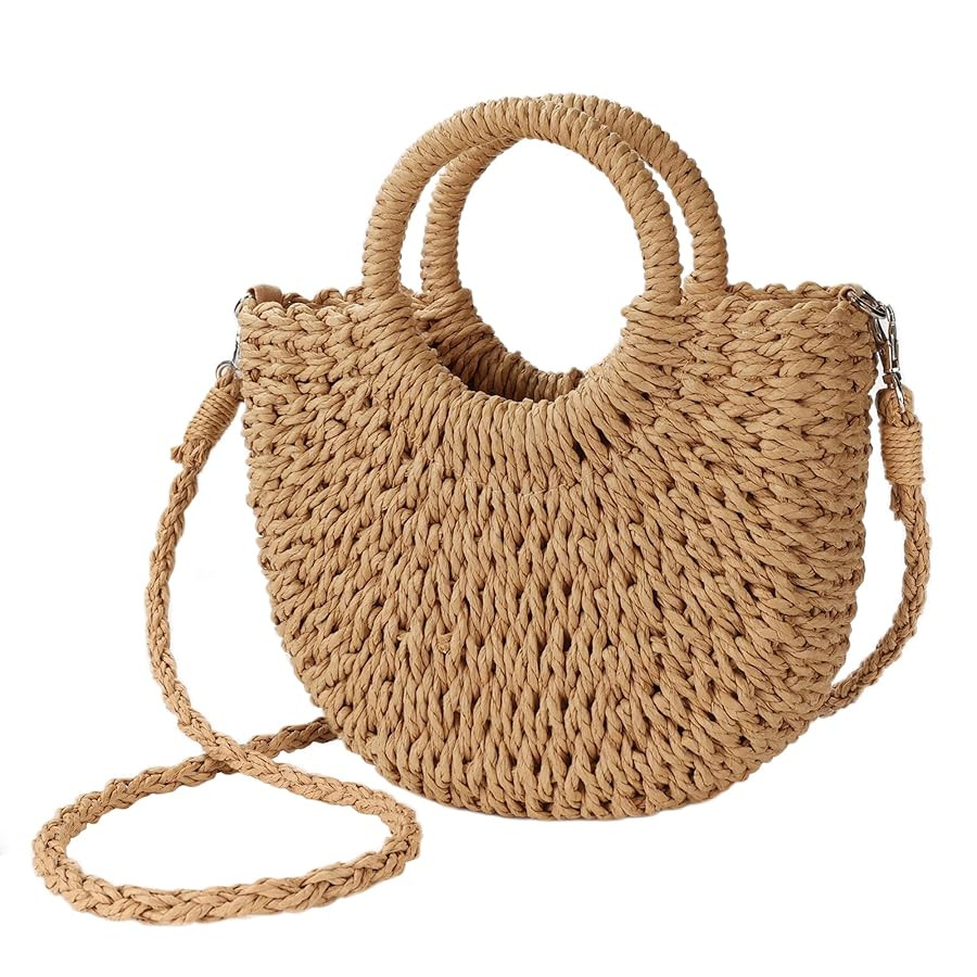 Womens Straw Beach Bag Woven Crossbody Shoulder Bags Top Handle Satchel Handbag Purse for Summer | Amazon (US)