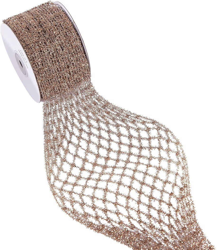Brown Fall Stretchable Mesh Glitter Metallic Wired Ribbon Wide 2.5" to 7" for Christmas Tree,Wrea... | Amazon (US)