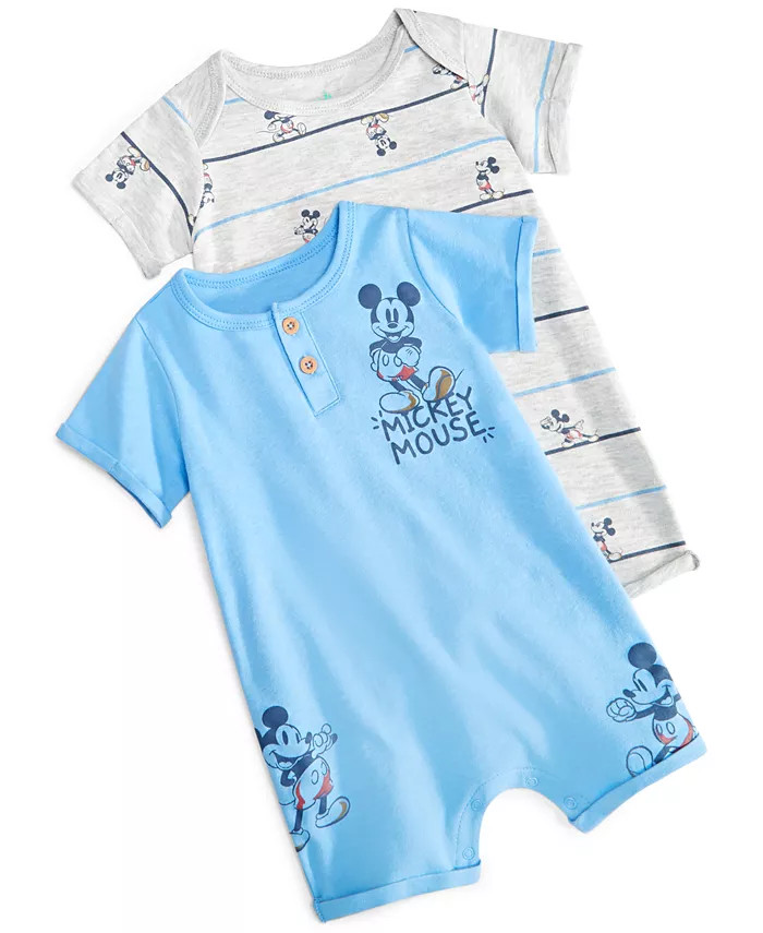 Disney Baby Mickey Mouse Printed Rompers, Pack of 2 - Macy's | Macy's