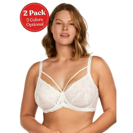 HSIA 2 Pack Plus Size Bras for Women Full Coverage Back Fat Underwire Unlined Minimizer Bras 36DDD | Walmart (US)