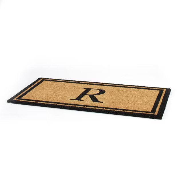 Lakeside Bordered Monogram Estate Coir Door Mat - Black and Gold Letter | Target