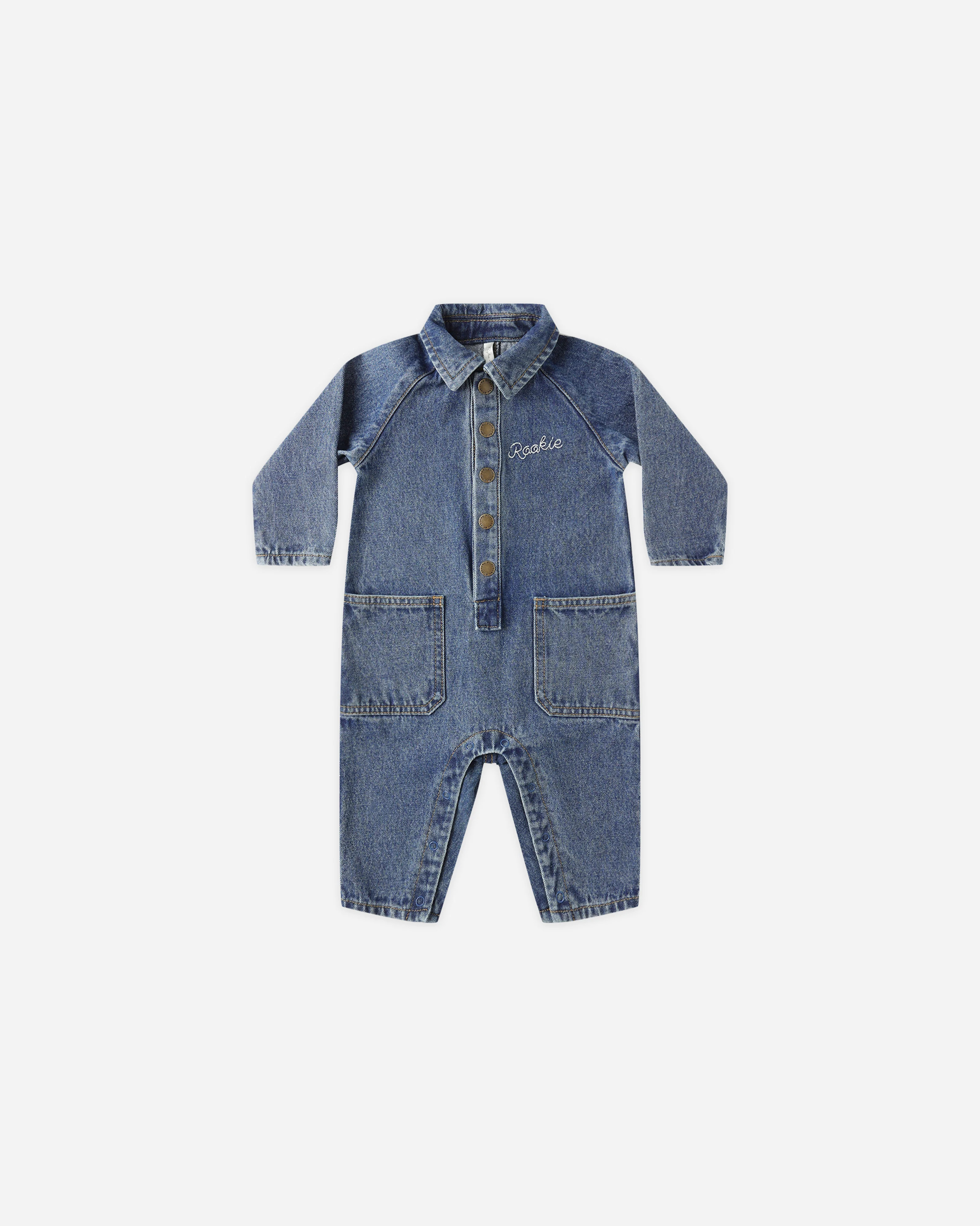Collared Baby Jumpsuit Indigo Denim | Rylee + Cru