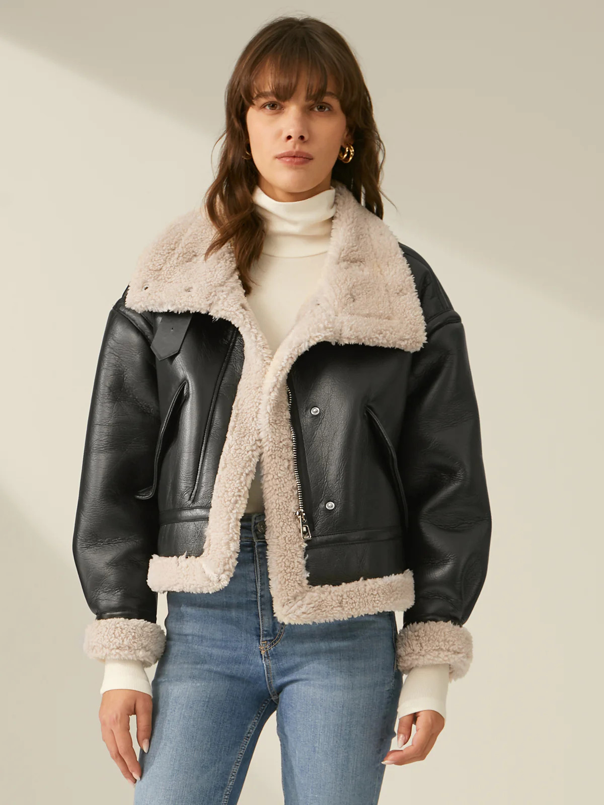 Sherpa Lined Shearling Leather Flight Jacket | Commense