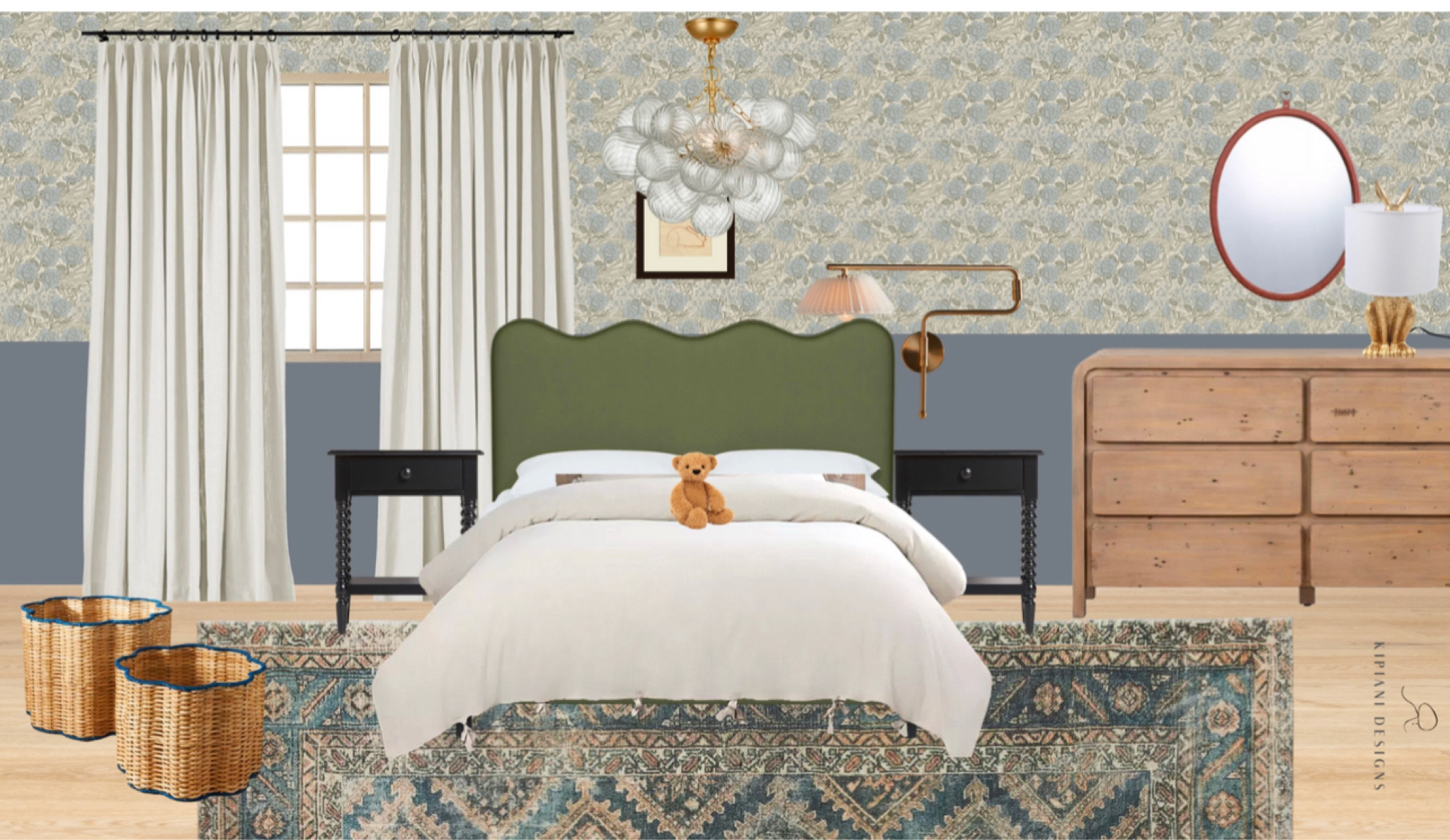 Nursery/kids room design, dresser, scalloped upholstered bed, transitional style, Lulu and Georgia sale.

#LTKSale #LTKFind #LTKhome