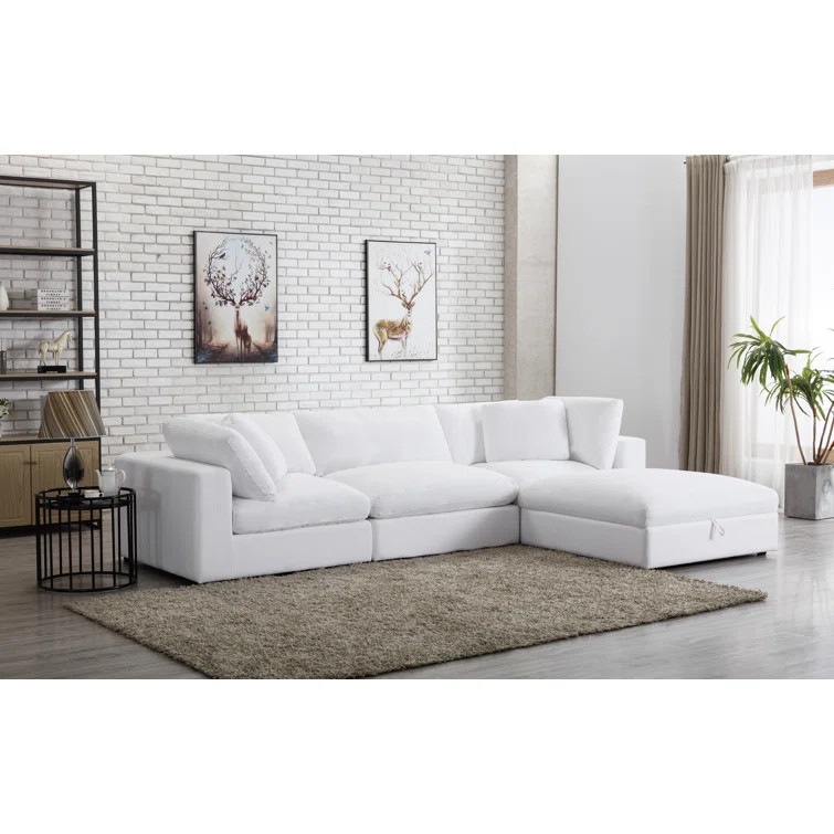 Rivas 134" Wide Reversible Modular Sofa & Chaise with Ottoman | Wayfair North America