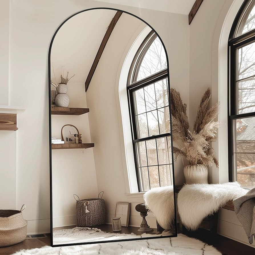 Antok Oversized Full Length Mirror with Stand, 91"x46" Arched Floor Mirror, Aluminum Frame, Wall ... | Amazon (US)