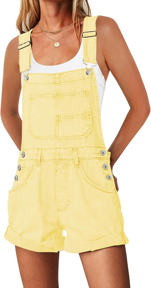 ReachMe Womens Casual Adjustable Bib Overall Shorts Classic Cuffed Hem Shorts Romper Vintage Shor... | Amazon (US)