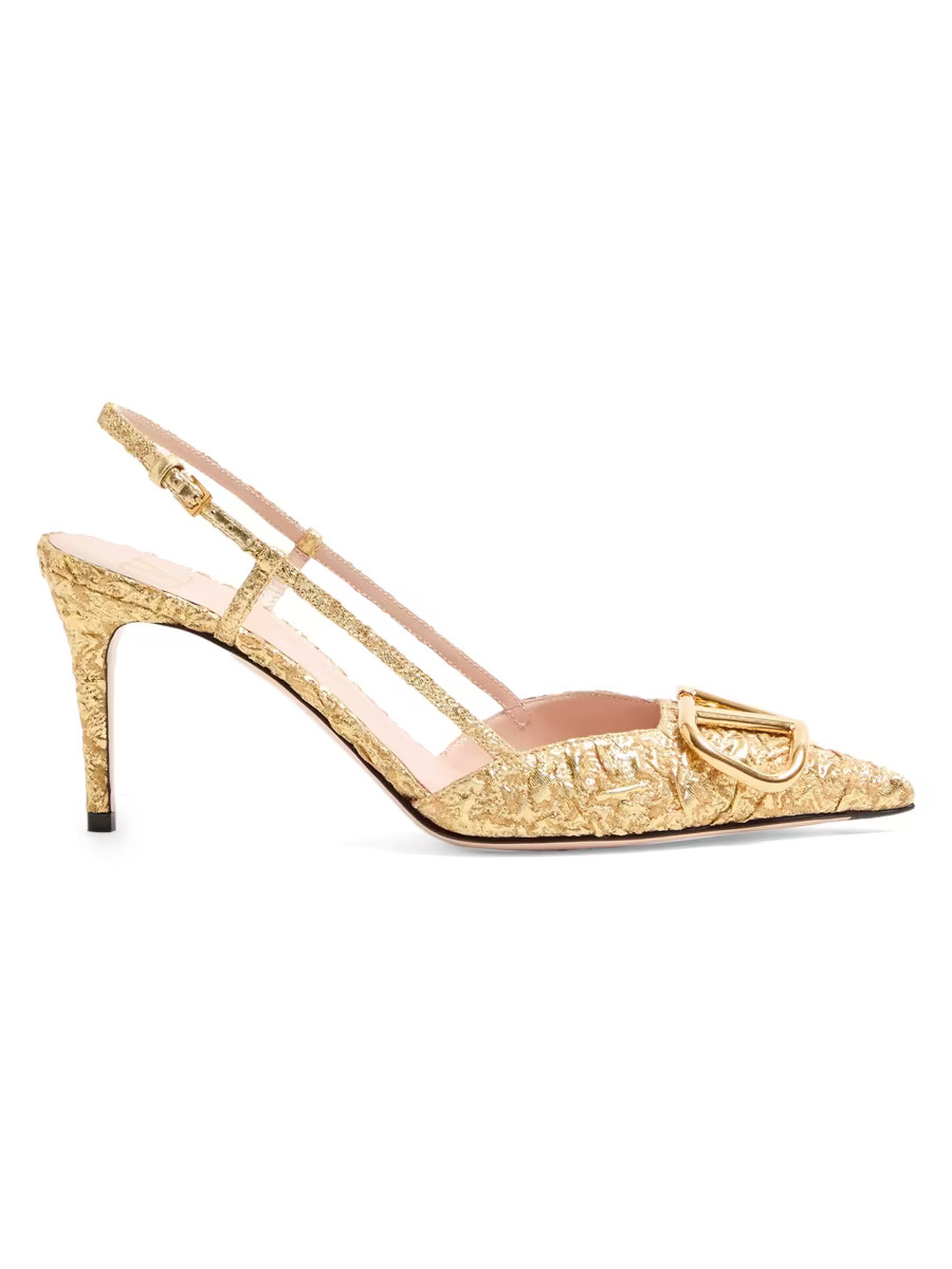 VLogo Signature 80MM Slingback Pumps in Cloqué Jacquard Fabric | Saks Fifth Avenue