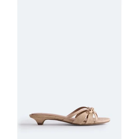 Free Assembly Women's Kitten Faux Raffia Kitten Heel Sandals with Bow | Walmart (US)