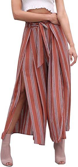 BerryGo Women's Boho High Waist Split Stripe Wide Leg Pant | Amazon (US)