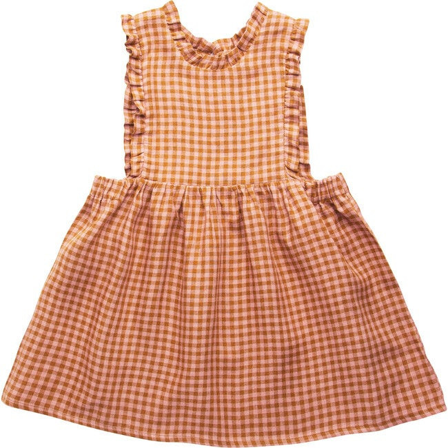 Nellie Quats | Marlow Pinafore, Rose Caramel Check Linen (Plaid, Size 7-8Y) | Maisonette | Maisonette
