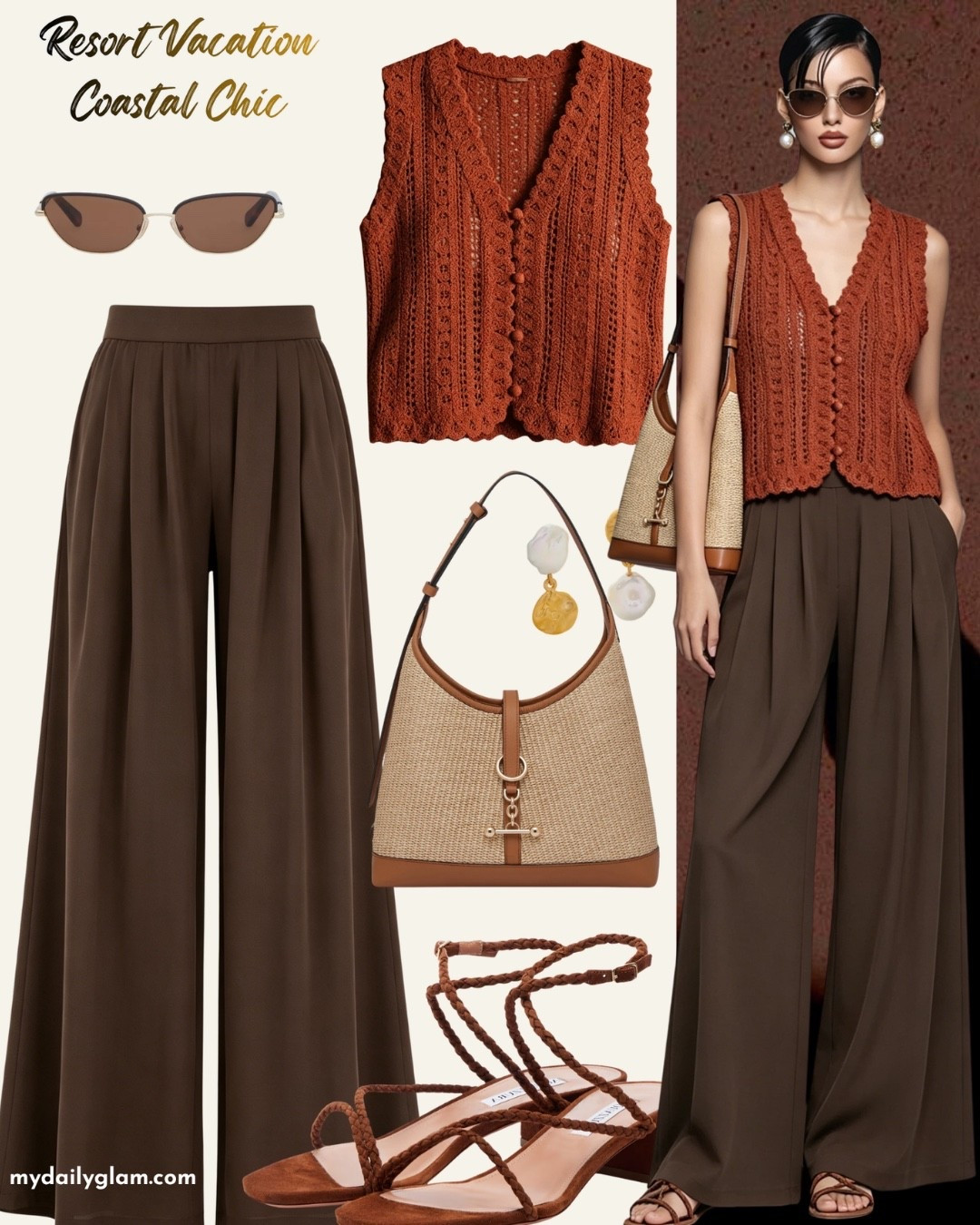 Chocolate-Toned Earthy Resort Vacation Look #ChocolateBrownStyle #CoastalChicResortOutfit #EarthyToneVacationWear #ChocolateAndRustOutfit #ResortVacationFashion

#LTKootd #LTKTravel #LTKOver40