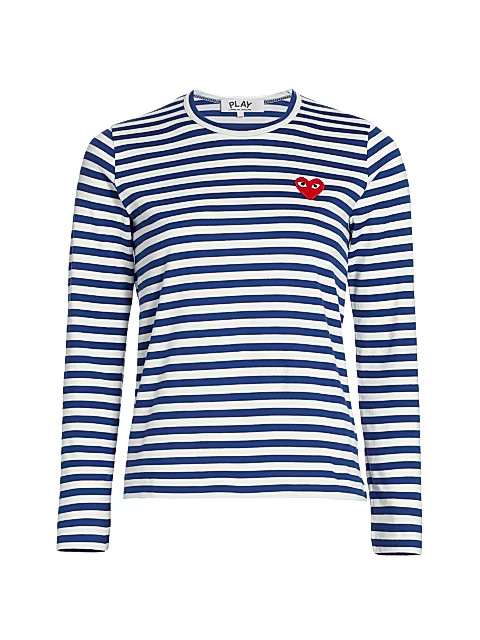 Comme des Garçons PLAY Striped Red Heart Long-Sleeve Shirt | Saks Fifth Avenue