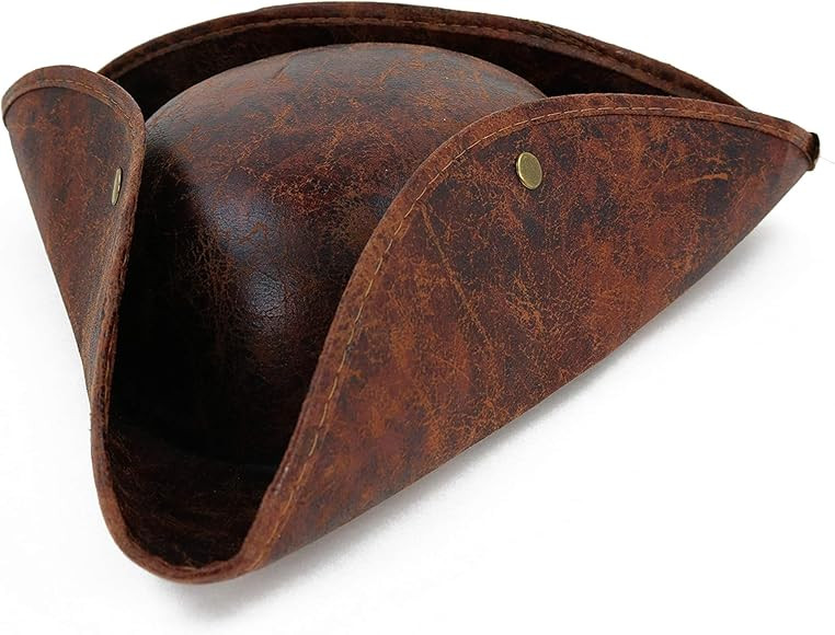 Skeleteen Faux Leather Pirate Hat - Brown Distressed Leather Colonial Style Tricorn Hat | Amazon (US)
