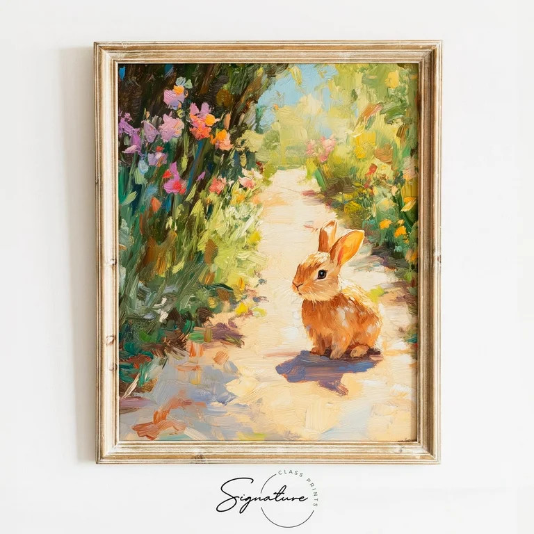 Small Brown Bunny On A Sunlit Path, Impressionist Spring Animal, Rustic Cottagecore Wall Art, Cou... | Walmart (US)