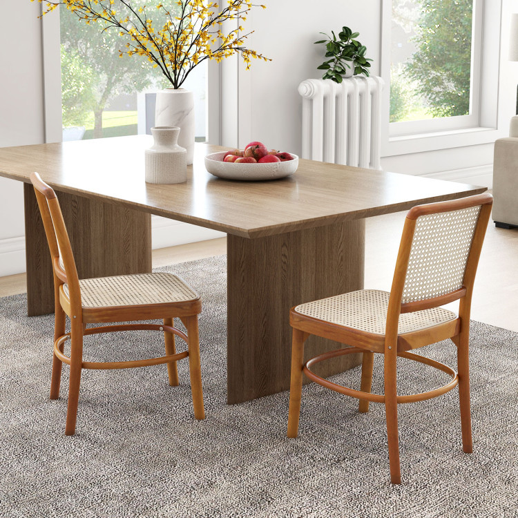 Set of 2 Boho Dining Chairs Rattan with Teak Wood Structure and Footrests | Costway US Affiliate