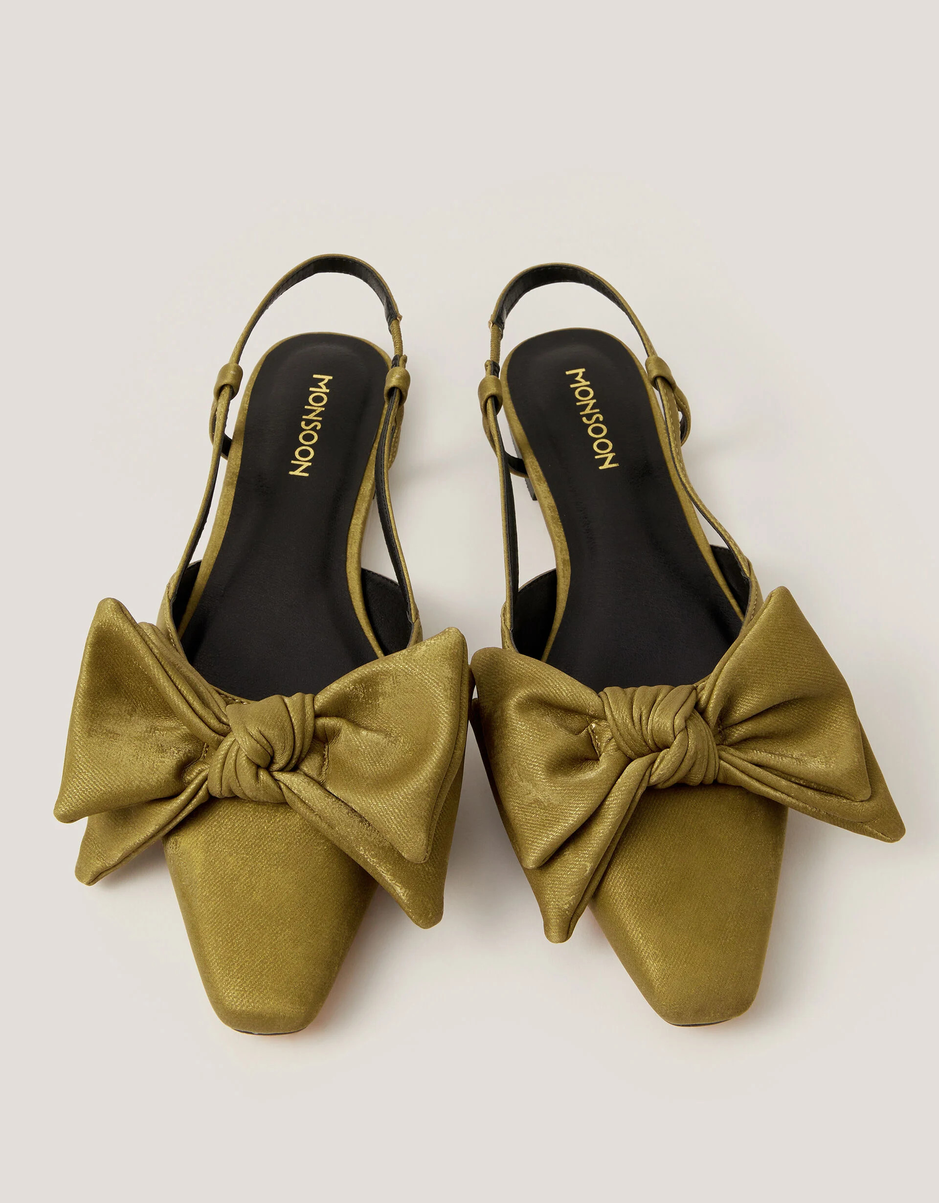 Ana Suedette Bow Slingback Flats Green | Monsoon (UK)