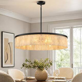 41.3 in. 10-Light Dimmable Black Alabaster Chandelier, Round Kitchen Island Chandelier for Living Room, Dining Room | The Home Depot