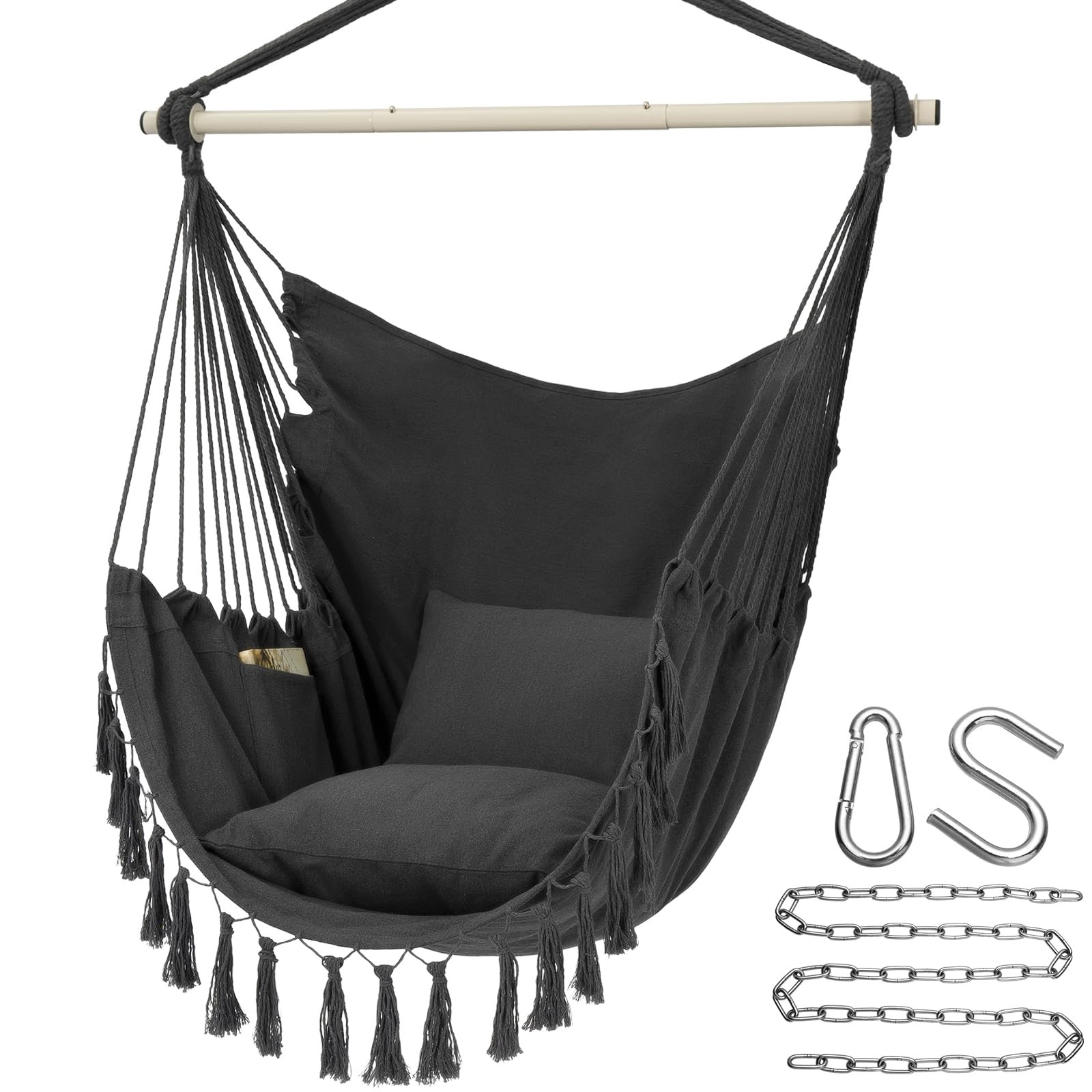 Y- STOP Hammock Chair Hanging Rope Swing, Max 500 Lbs, 2 Cushions Included, Large Macrame Hanging... | Amazon (US)