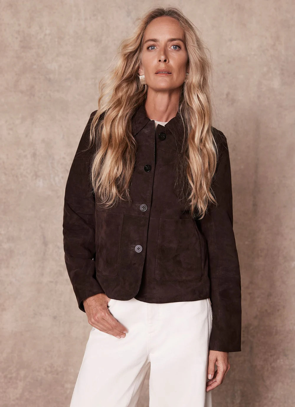 Brown Suede Pocket Detail Jacket | Mint Velvet